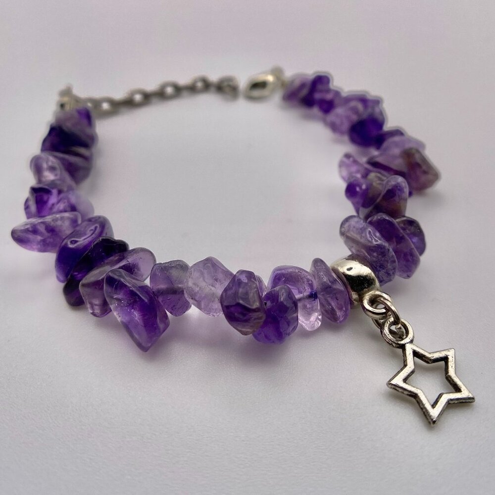 Handmade Adjustable Amethyst Bracelet with Charm